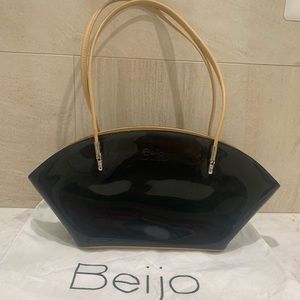 Beijo Black and Brown Patent Leather Handbag